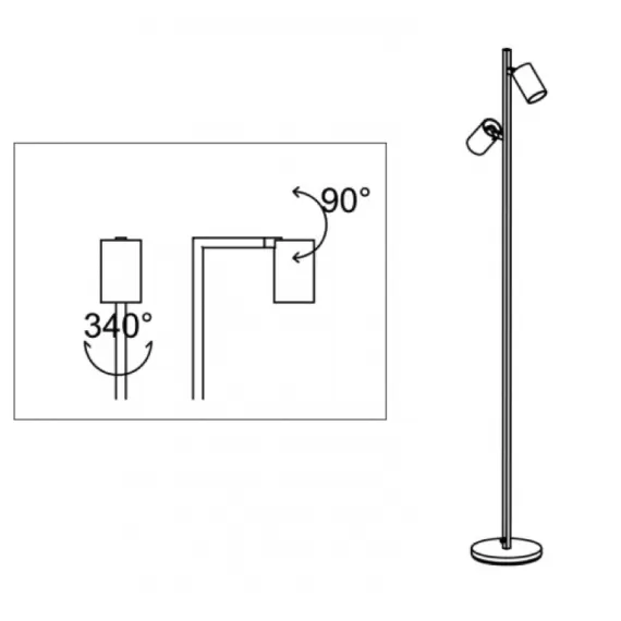 Oz K2 floor lamp, jet black (RAL9005)/golden cuff